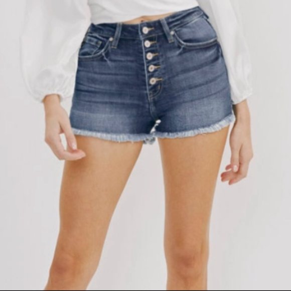 KanCan High Rise Frayed Hem Shorts - Picture 1 of 4